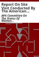 Report_on_site_visit_conducted_by_the_American_Philosophical_Association__APA__Committee_on_the_Status_of_Women__CSW__Site_Visit_Program_at_the_University_of_Colorado_Boulder__Department_of_Philosophy_on_September_25-28__2013